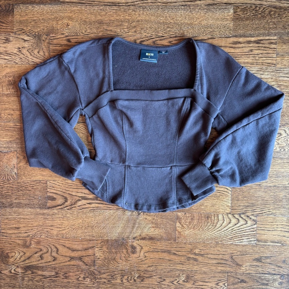 Anthropologie Maeve Gray Square Neck Sweatshirt Top | Women’s XS